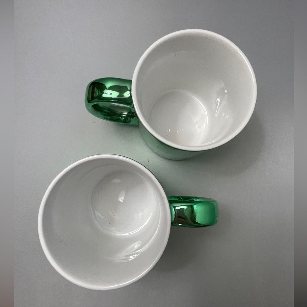 Pair NOS Green Metallic Reflective Coffee Mugs by‎ OCI Omnibus - Picture 4 of 5